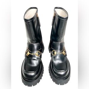 Gucci Horsebit Lux Harald 25MM Lug Sole Ankle Leather  Bee Platform Boots Size 7
